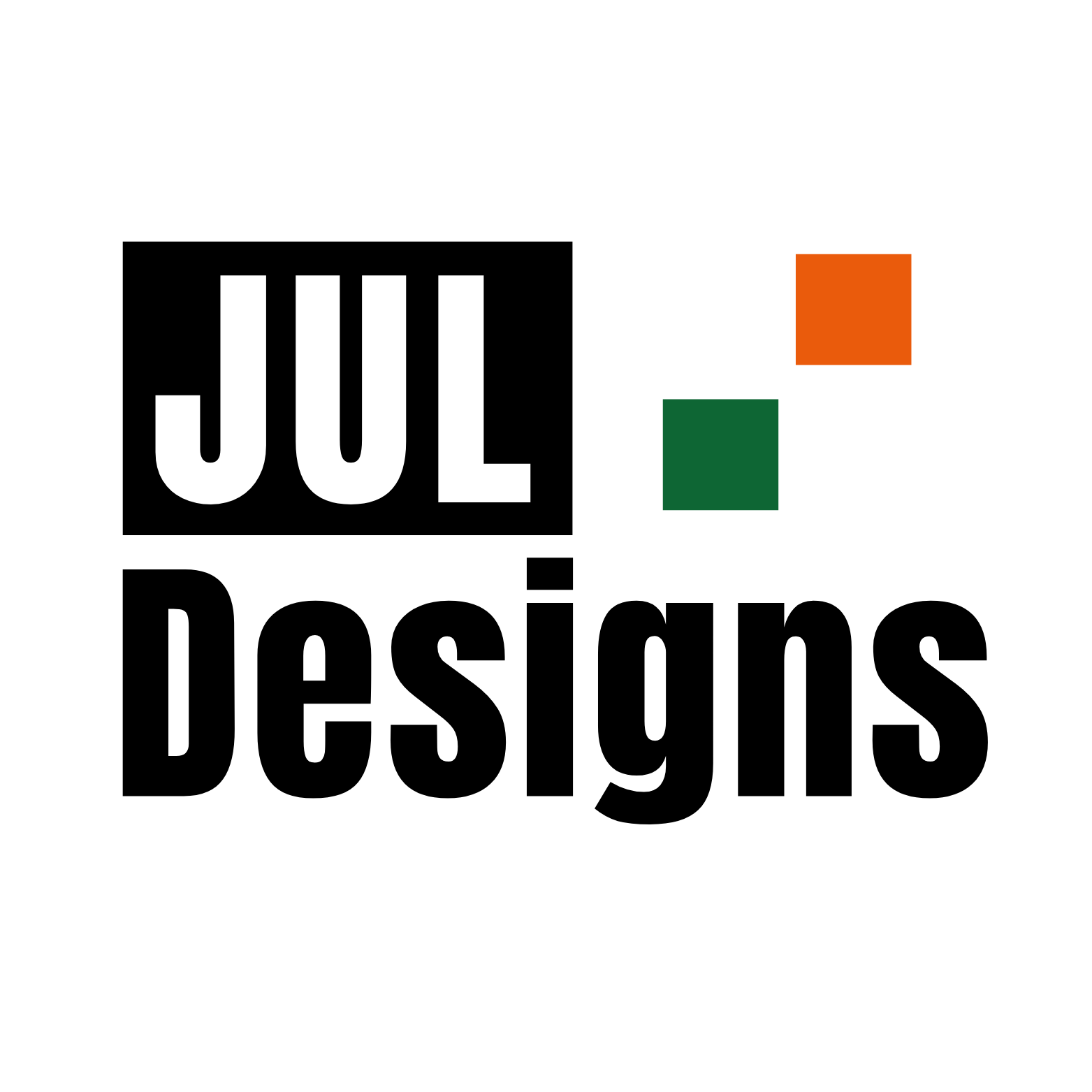 JUL-Designs Logo, orange und grün, schwarz-weiß