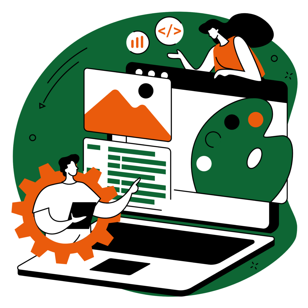 JUL-Designs Bild von Webseite (Grafik), orange und grün, schwarz-weiß