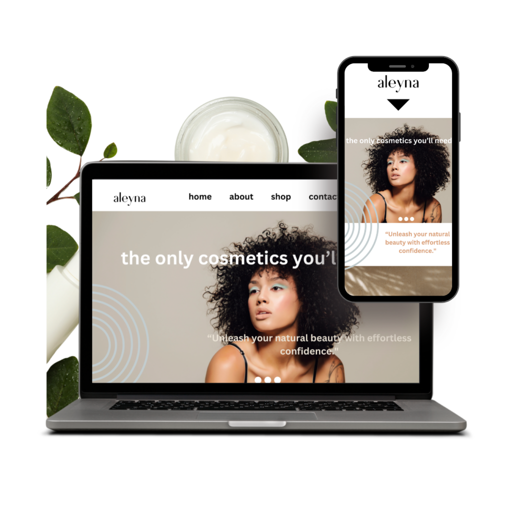 JUL-Designs Webseiten-Design von Kosmetikfirma, beige, Pflanzen, Frau als Hintergrund